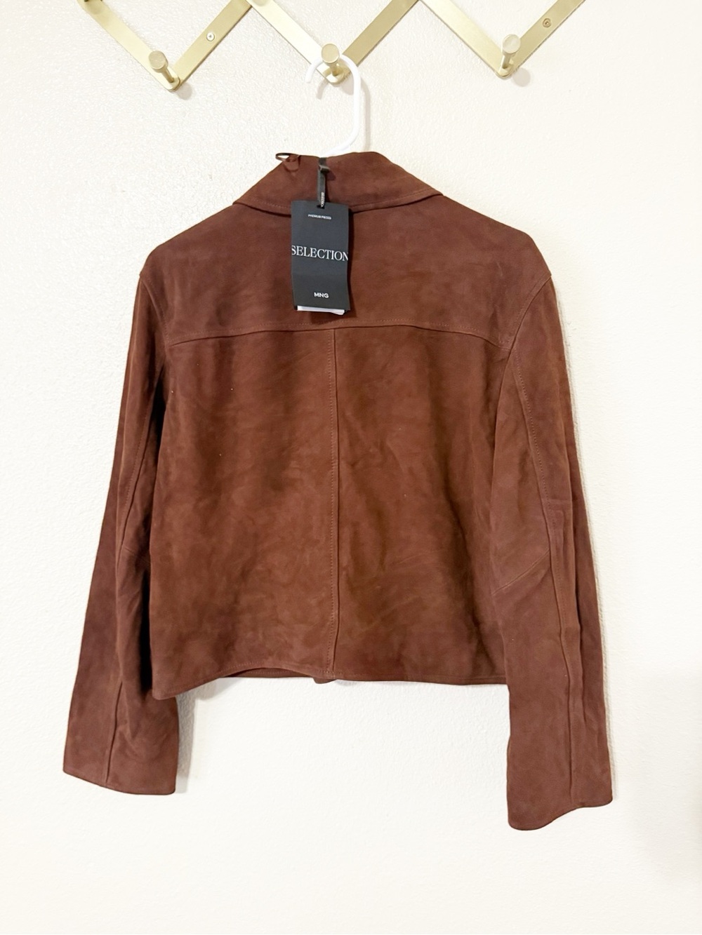 Mango MNG Genuine Goat Suede Leather Button Jacket in Burnt Orange $430 MSRP - Picture 9 of 15